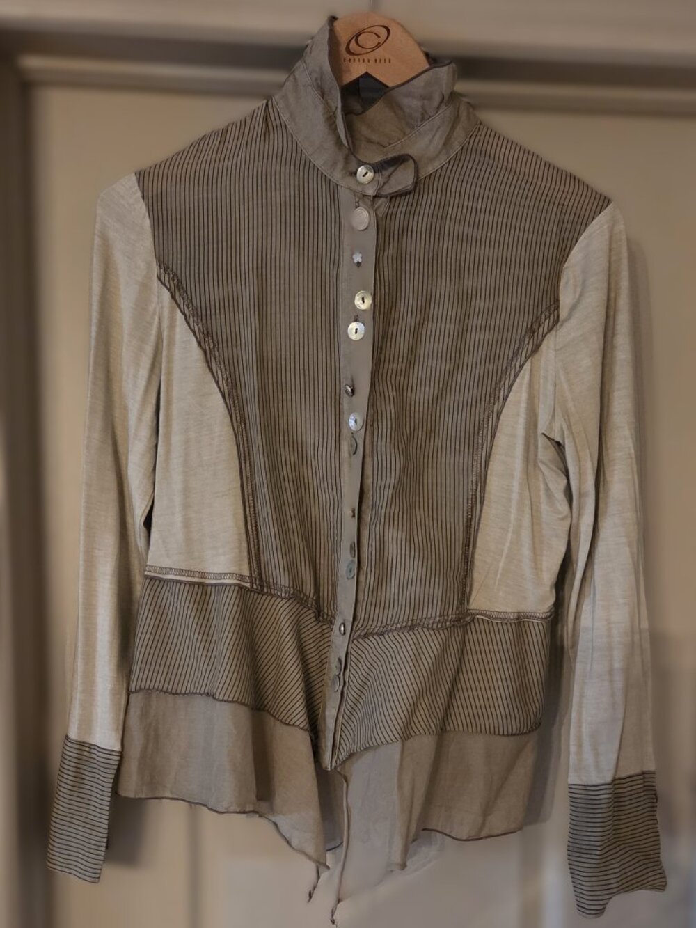 ELISA CAVALETTI OLIVE BUTTON DOWN BLOUSE, SIZE S, MADE IN ITALY